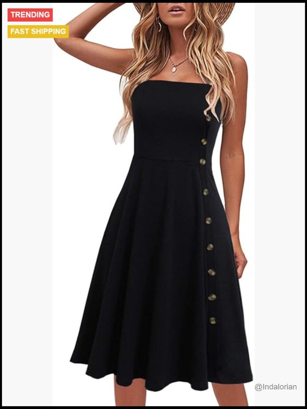 Cotton and Polyester A-Line Midi Sundress with Spaghetti Straps